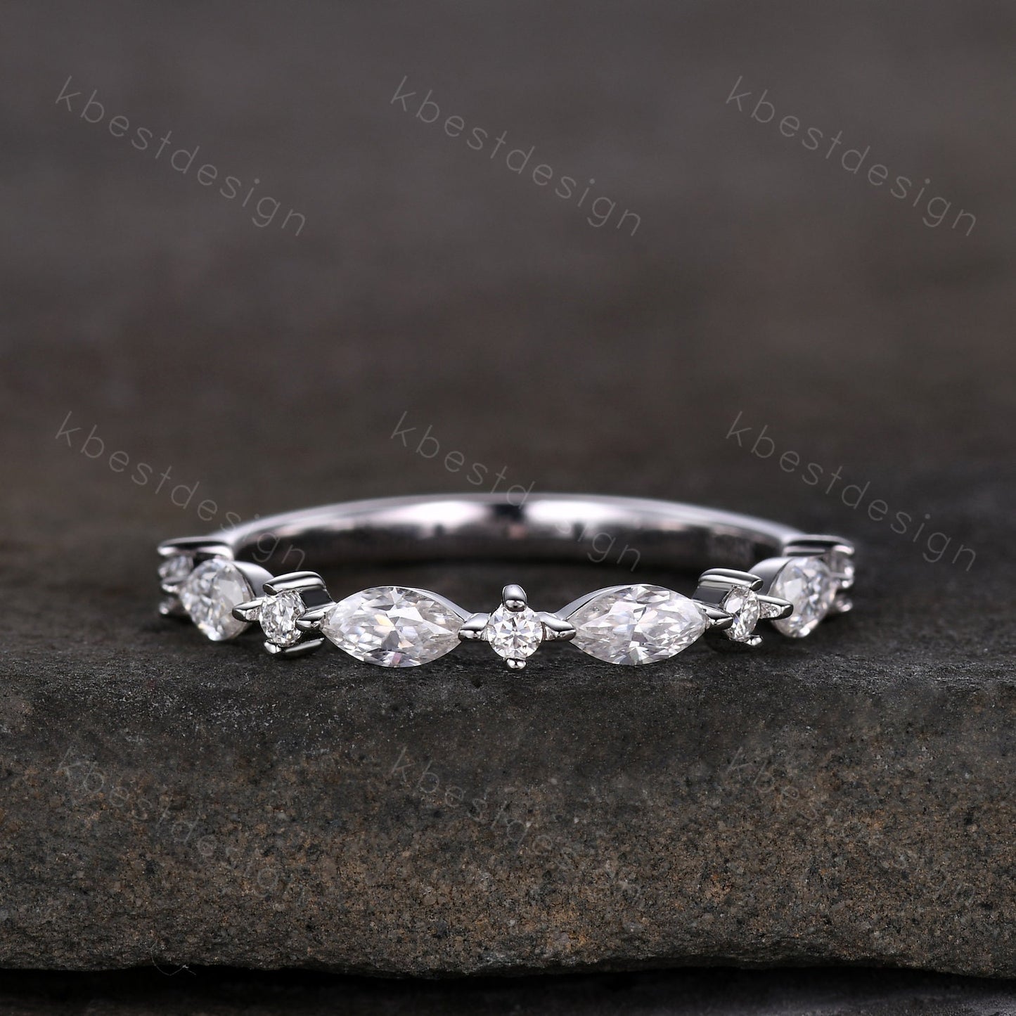 Delicate Moissanite wedding band Half Eternity Marquise cut Moissantie Stacking Band Women Matching Band Promise Anniversary Ring