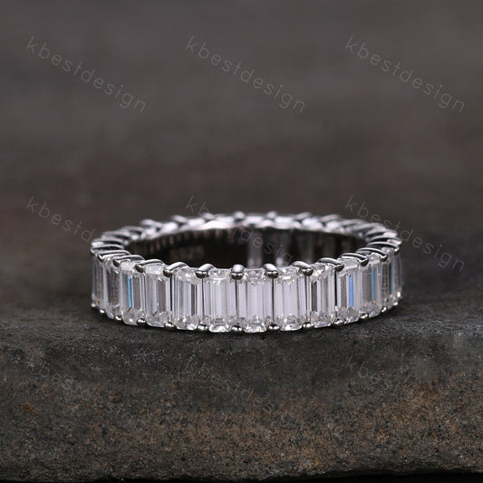 Vintage Baguette Cut Moissanite Wedding Band Women White Gold Rings Unique Engagement Ring Band Eternity Stacking Band Bridal Promise Ring