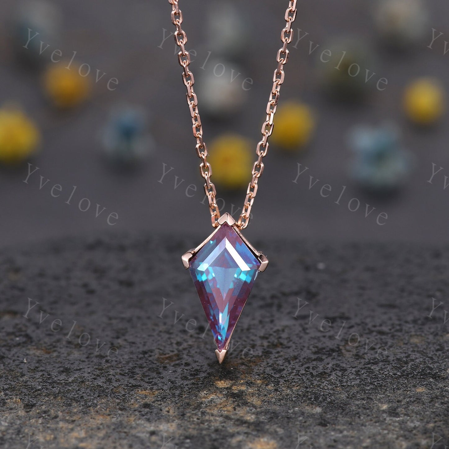 Unique Kite shaped Alexandrite Pendant, Alexandrite Necklace,Silver Art Deco Necklace,June Gift,Vintage Women Bridal Gift Anniversary Gift