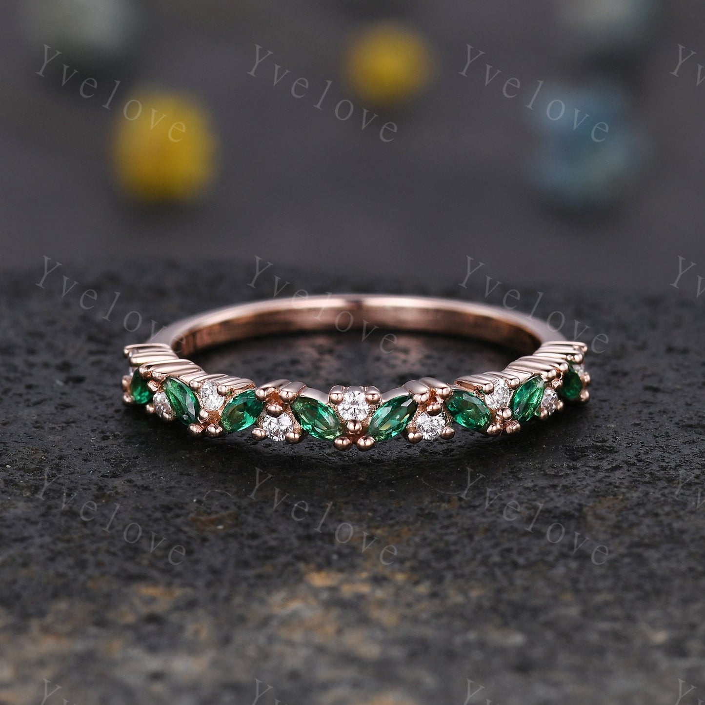 Red Garnet wedding band half eternity art deco garnet ring 14k gold marquise gemstone promise bridal stacking matching band birthstone gift
