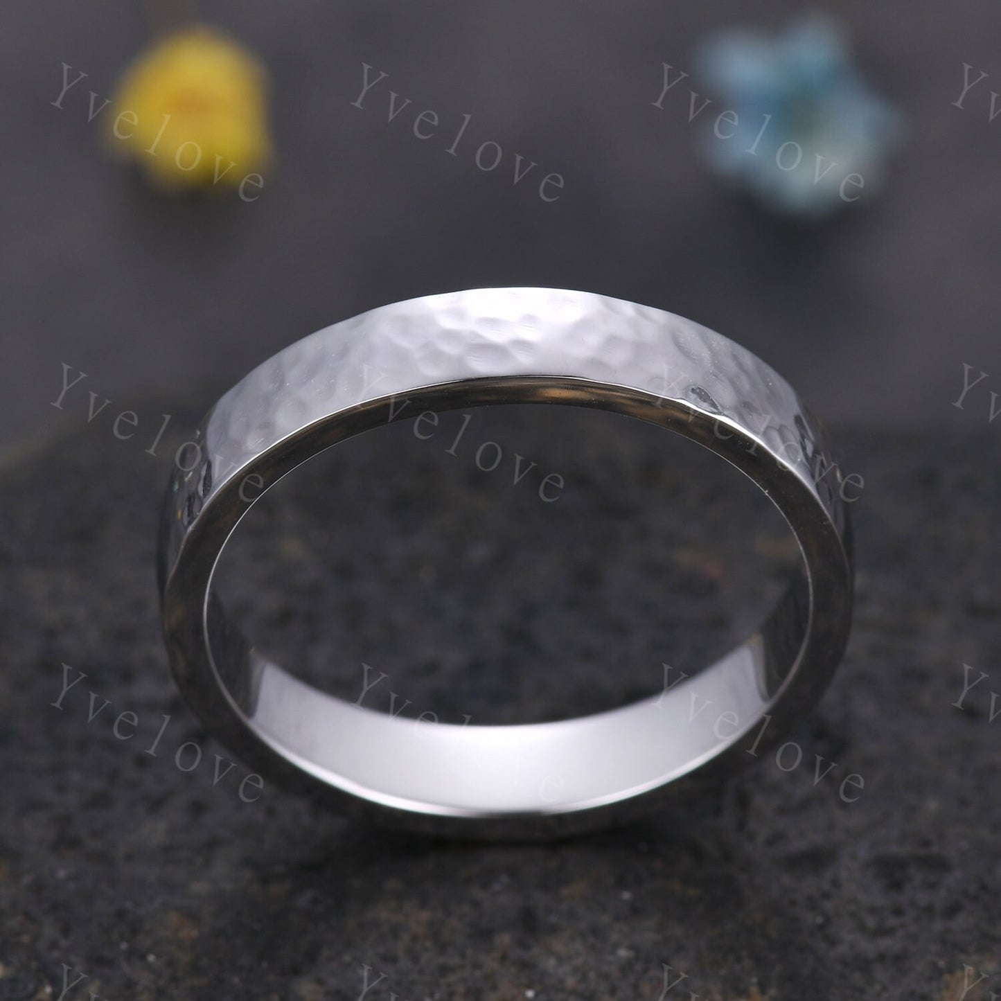 Unique Hammered Unisex Silver Band Hammered Finish 5mm Mens Ring Women Wedding Ring Plain Wedding Band Retro Vintage Ring Gift For Him