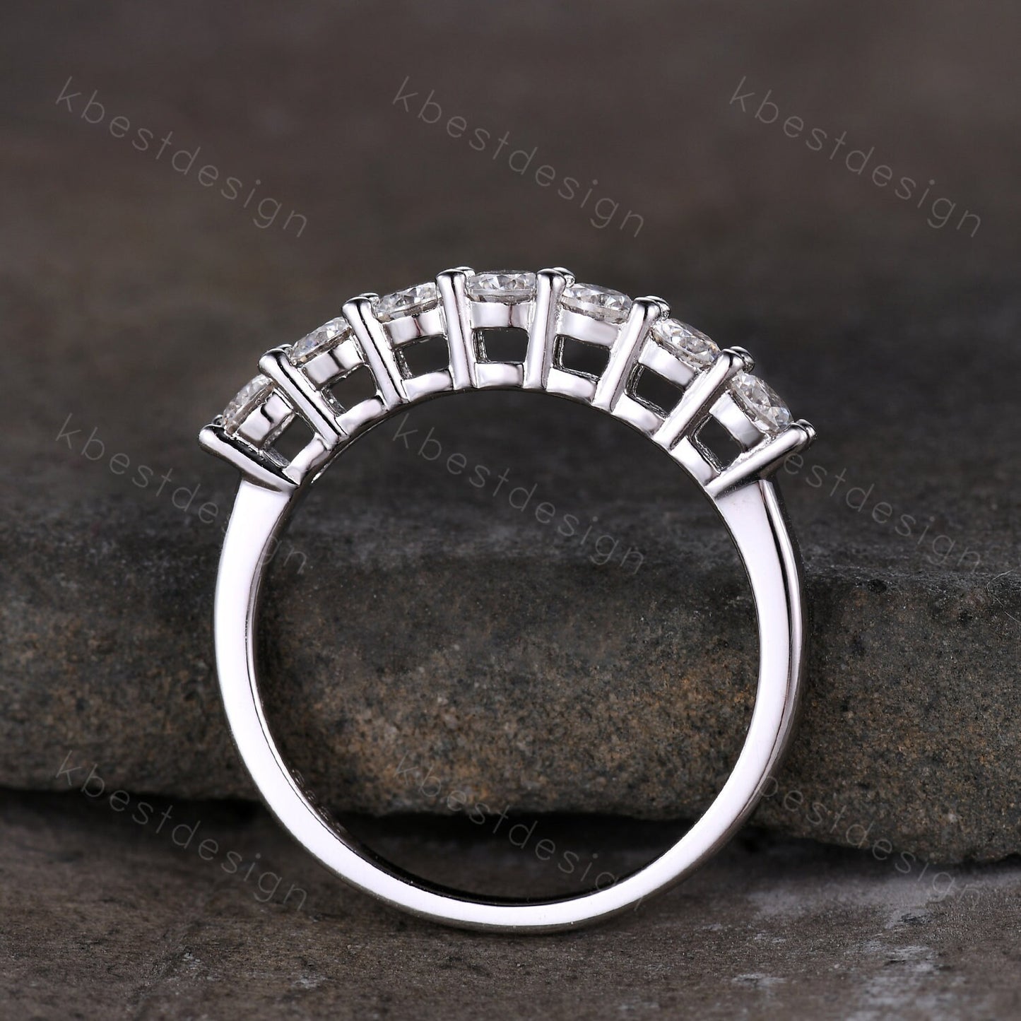 3mm Moissanite wedding band women Round cut 7 stone ring Unique Silver wedding band vintage Stacking Matching bridal ring promise ring