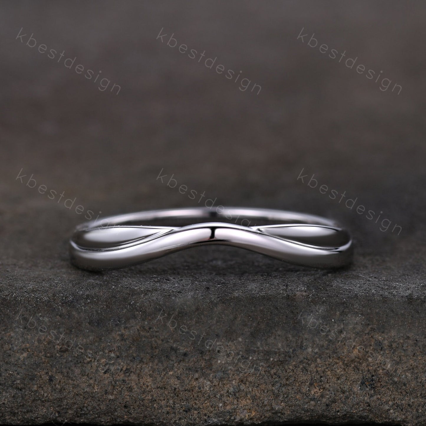 Curved wedding band White gold plain band unique stacking matching band Minimalist ring Silver Bridal wedding band Anniversary gift for her