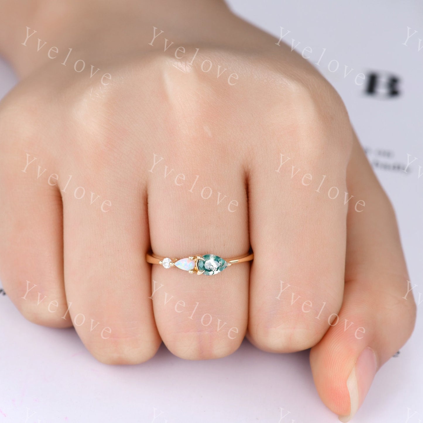 Custom order for Kate, moss agate and opal. moissanite Size 12,