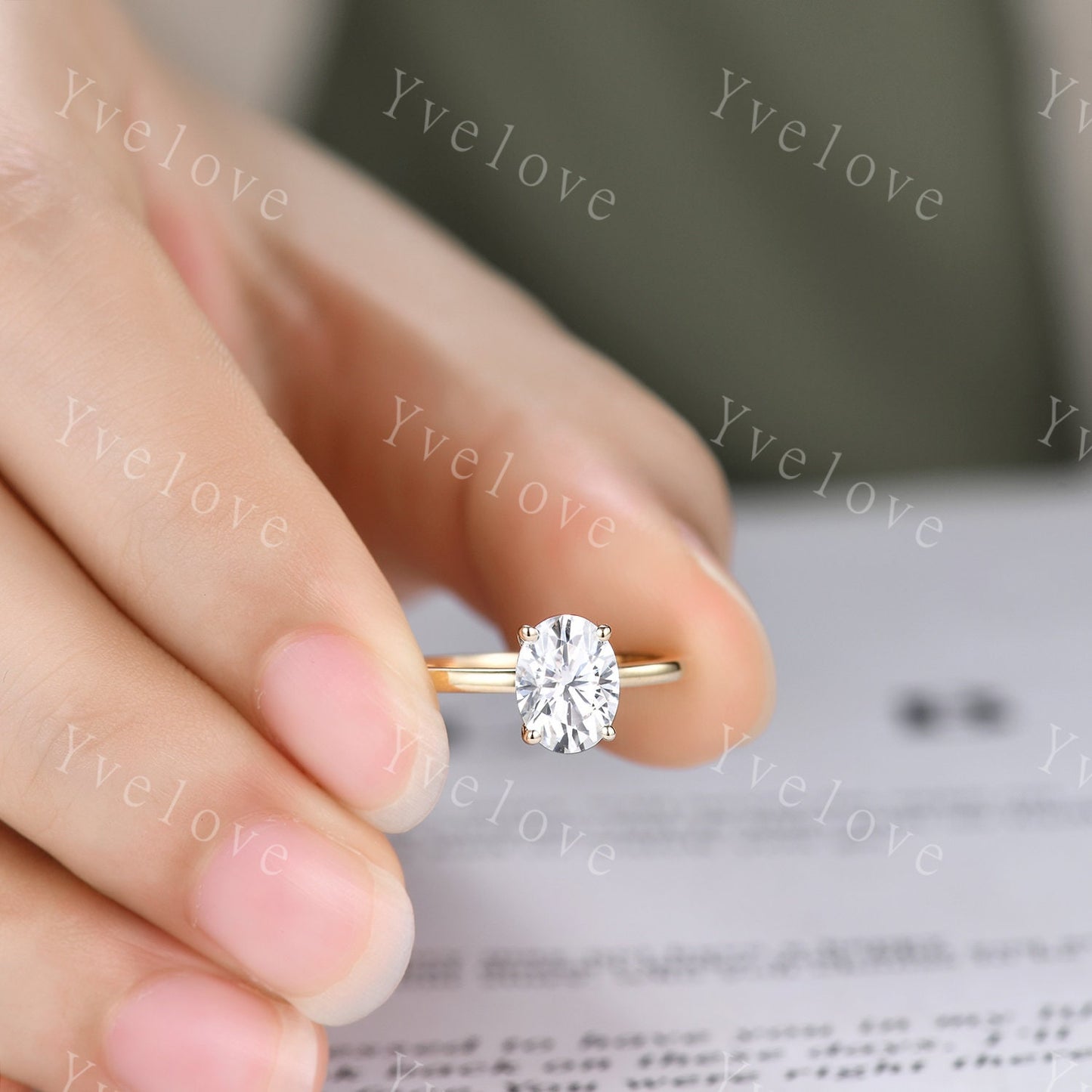Wedding Ring Set Moissanite Engagement Ring 6x8mm Oval Cut Moissanite Ring Art Deco Diamond Wedding Band Solid 14K Yellow Gold