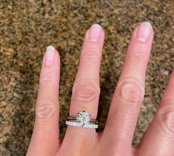 1.25CT Moissanite Engagement Ring Set 14K White Gold Round cut Moissanite Ring 2mm Half Eternity Stacking Matching Band Bridal Wedding Set