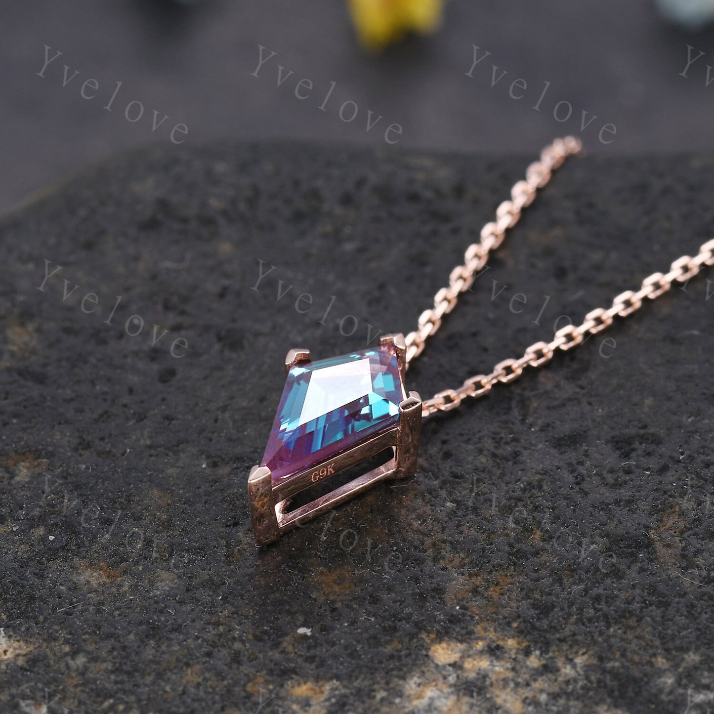 Unique Kite shaped Alexandrite Pendant, Alexandrite Necklace,Silver Art Deco Necklace,June Gift,Vintage Women Bridal Gift Anniversary Gift