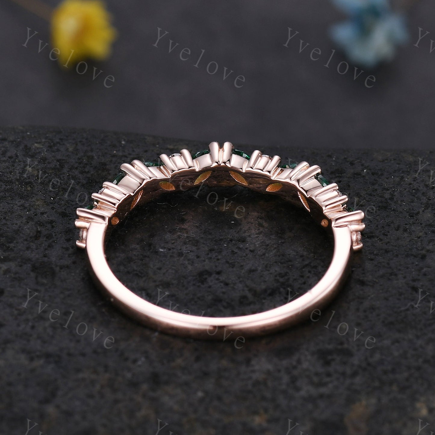 Red Garnet wedding band half eternity art deco garnet ring 14k gold marquise gemstone promise bridal stacking matching band birthstone gift