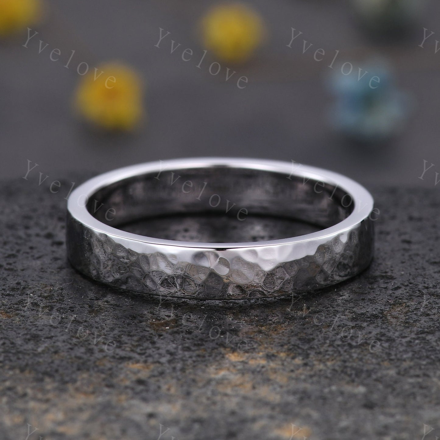 Unique Hammered Unisex Yellow Gold Band Hammered Finish 5mm Mens Ring Women Wedding Ring Plain Wedding Band Retro Vintage Ring Gift For Him