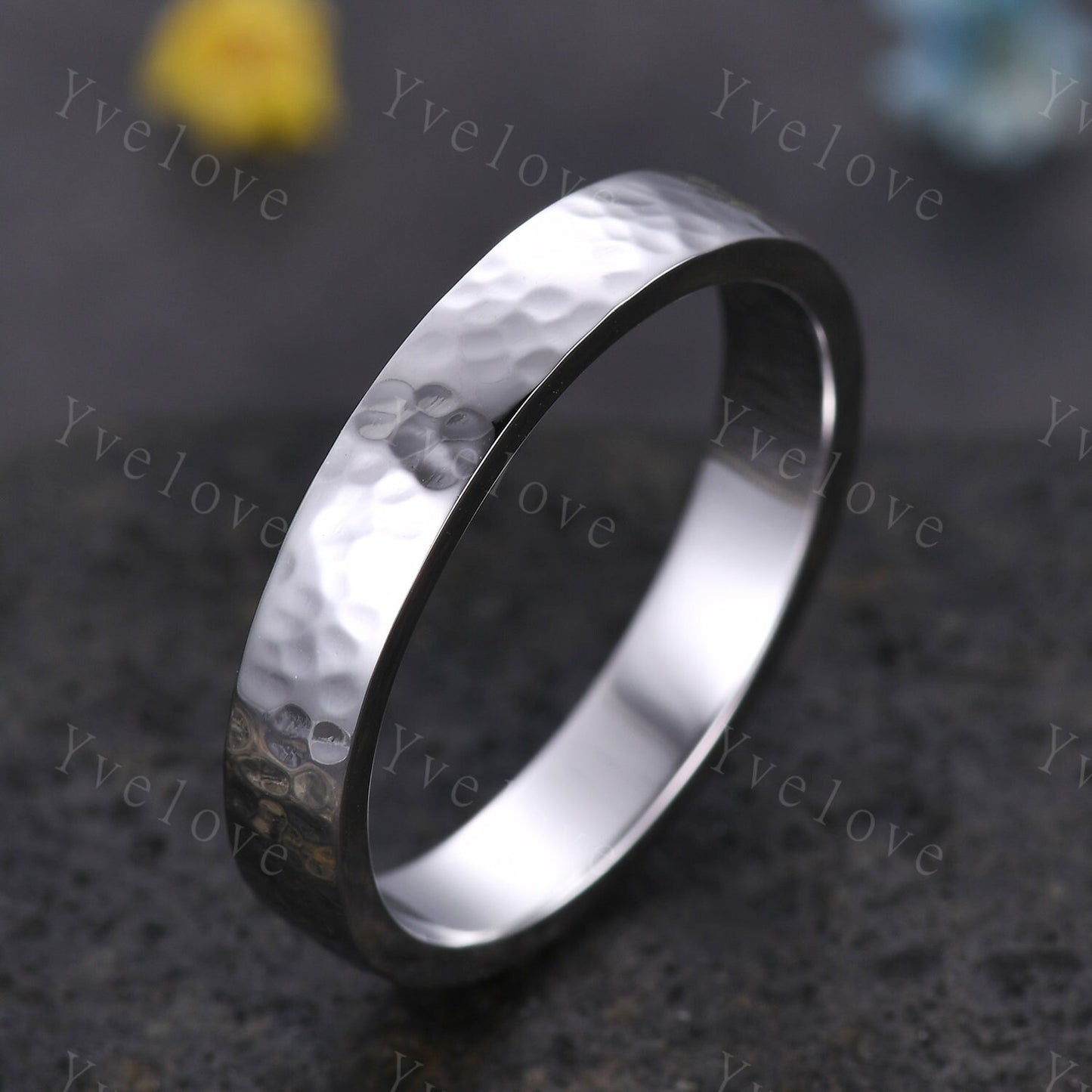 Unique Hammered Unisex Silver Band Hammered Finish 5mm Mens Ring Women Wedding Ring Plain Wedding Band Retro Vintage Ring Gift For Him