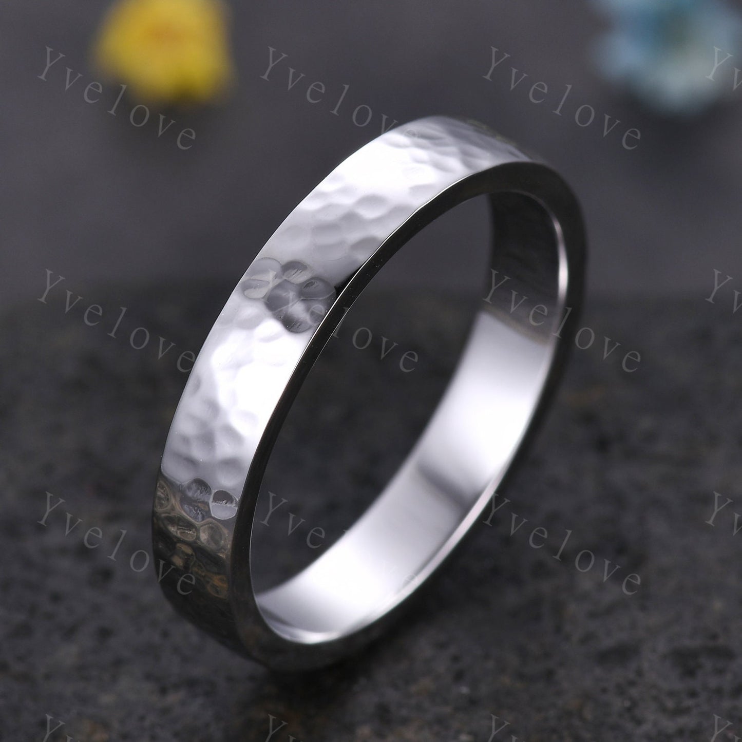 Unique Hammered Unisex Yellow Gold Band Hammered Finish 5mm Mens Ring Women Wedding Ring Plain Wedding Band Retro Vintage Ring Gift For Him