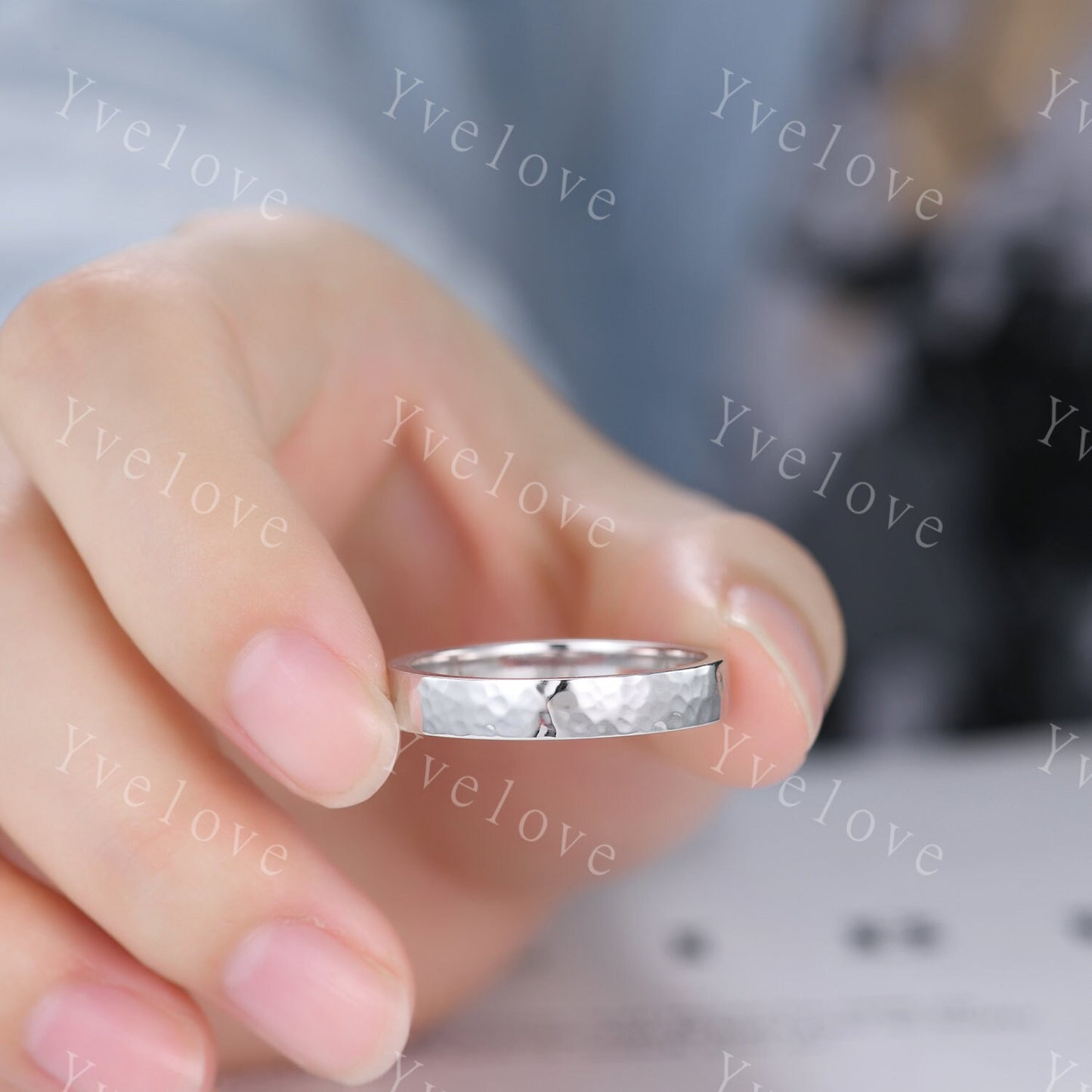 Unique Hammered Unisex Yellow Gold Band Hammered Finish 5mm Mens Ring Women Wedding Ring Plain Wedding Band Retro Vintage Ring Gift For Him