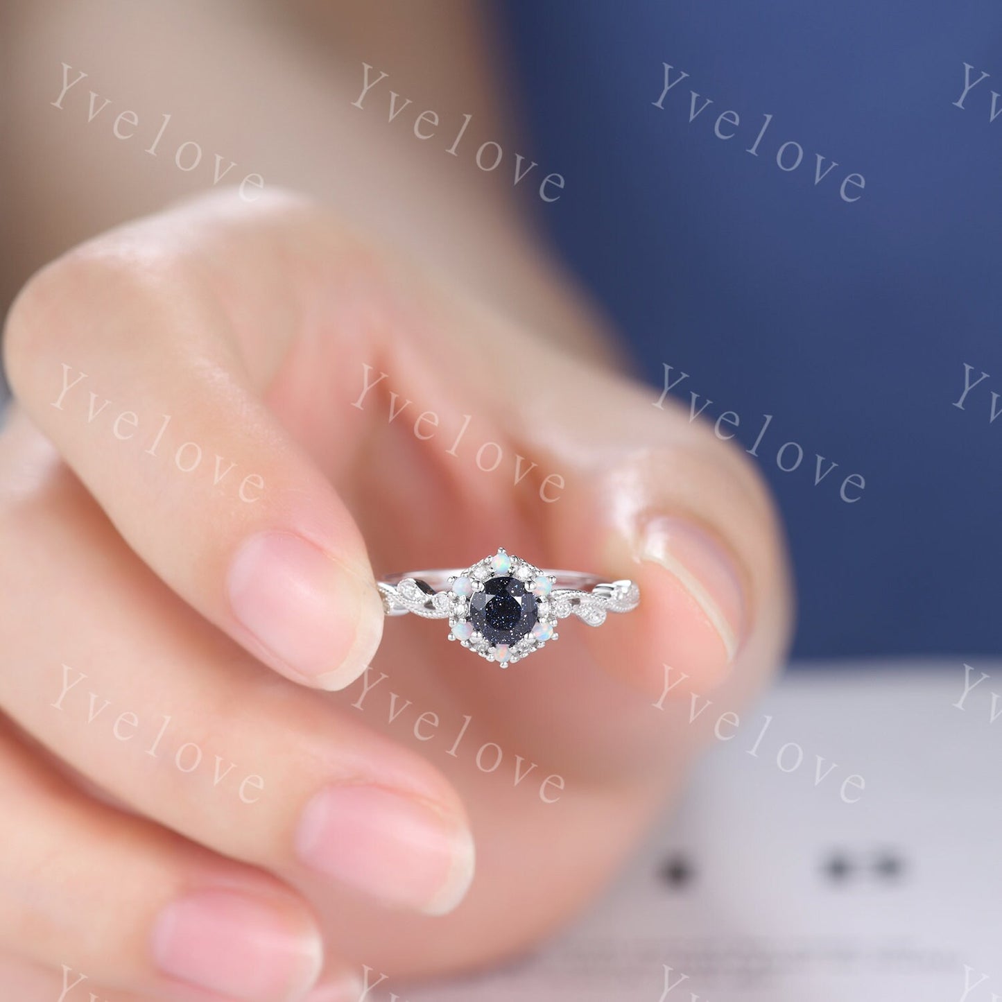 Retro Sandstone Engagement Ring 14k Rose Gold White Opal Diamond Wedding Ring Bridal Ring For Women Promise Anniversary Gift Christmas Gift