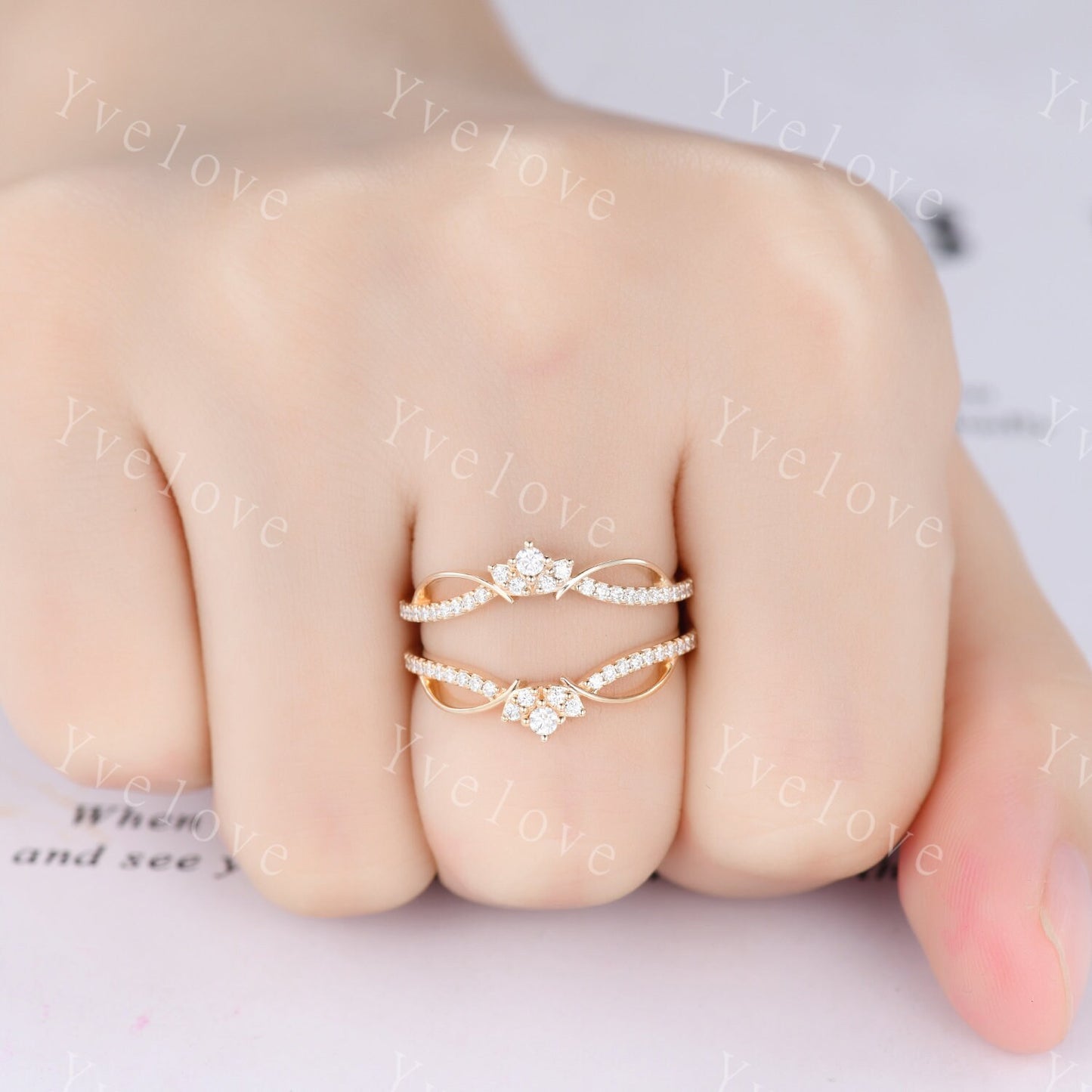 Diamond enhancer wedding band,14k solid gold ring,Double curved enhancer matching band,Floral personalized ring,Women anniversary gift ring
