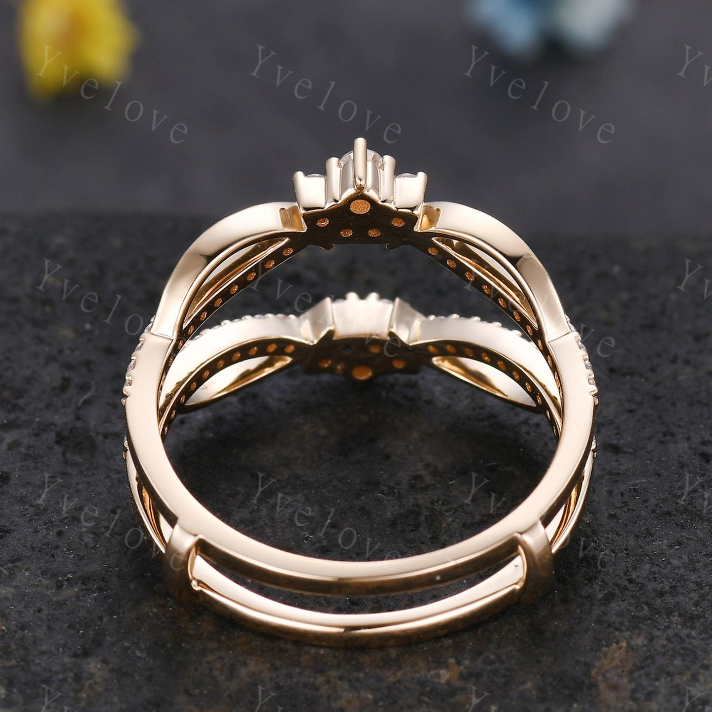 Diamond enhancer wedding band,14k solid gold ring,Double curved enhancer matching band,Floral personalized ring,Women anniversary gift ring