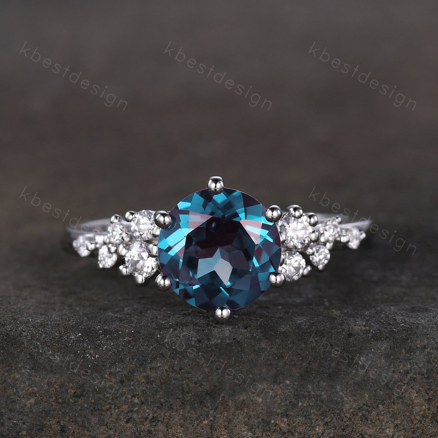 Round cut Alexandrite ring vintage cluster Alexandrite engagement ring sterling silver ring women art deco Moissanite wedding ring gift