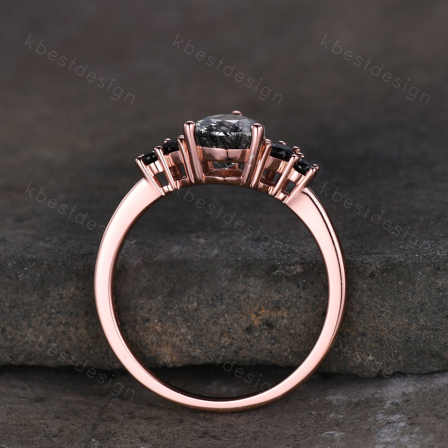 Vintage Pear Smoky Quartz engagement ring black spinel cluster Rose gold ring art deco brown quartz ring unique anniversary promise ring
