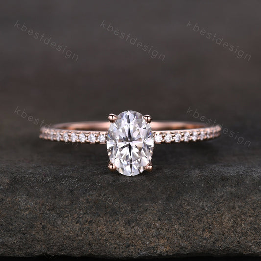 Petite Oval Cut Moissanite Engagement Ring 1CT Solitaire Diamond Bridal Ring Rose Gold Engagement Ring Dainty Promise Anniversary Ring