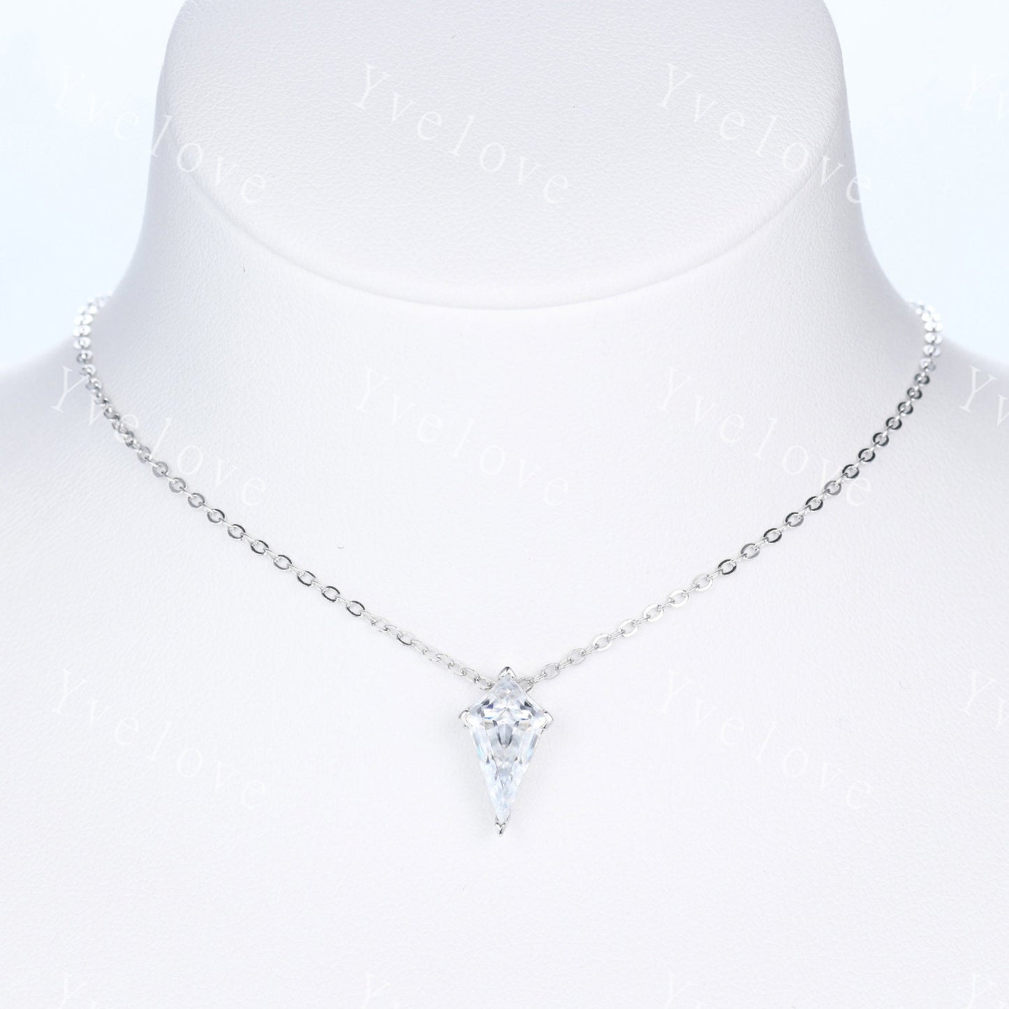 Unique Kite shaped Moissanite Pendant,Moissanite Necklace,Silver Art Deco Necklace,Women Gift,Vintage Women Bridal Gift Anniversary Gift