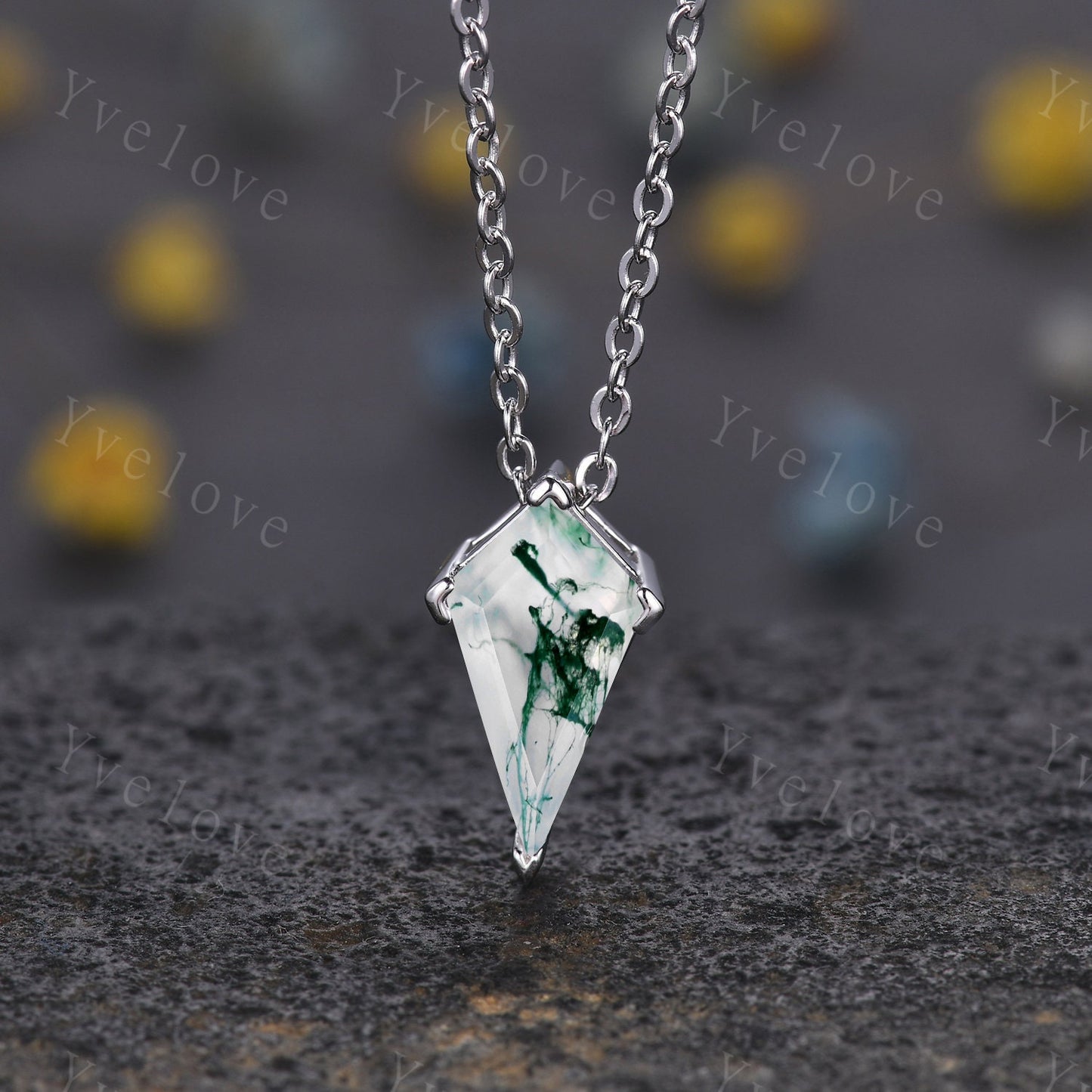Unique Kite shaped Moissanite Pendant,Moissanite Necklace,Silver Art Deco Necklace,Women Gift,Vintage Women Bridal Gift Anniversary Gift