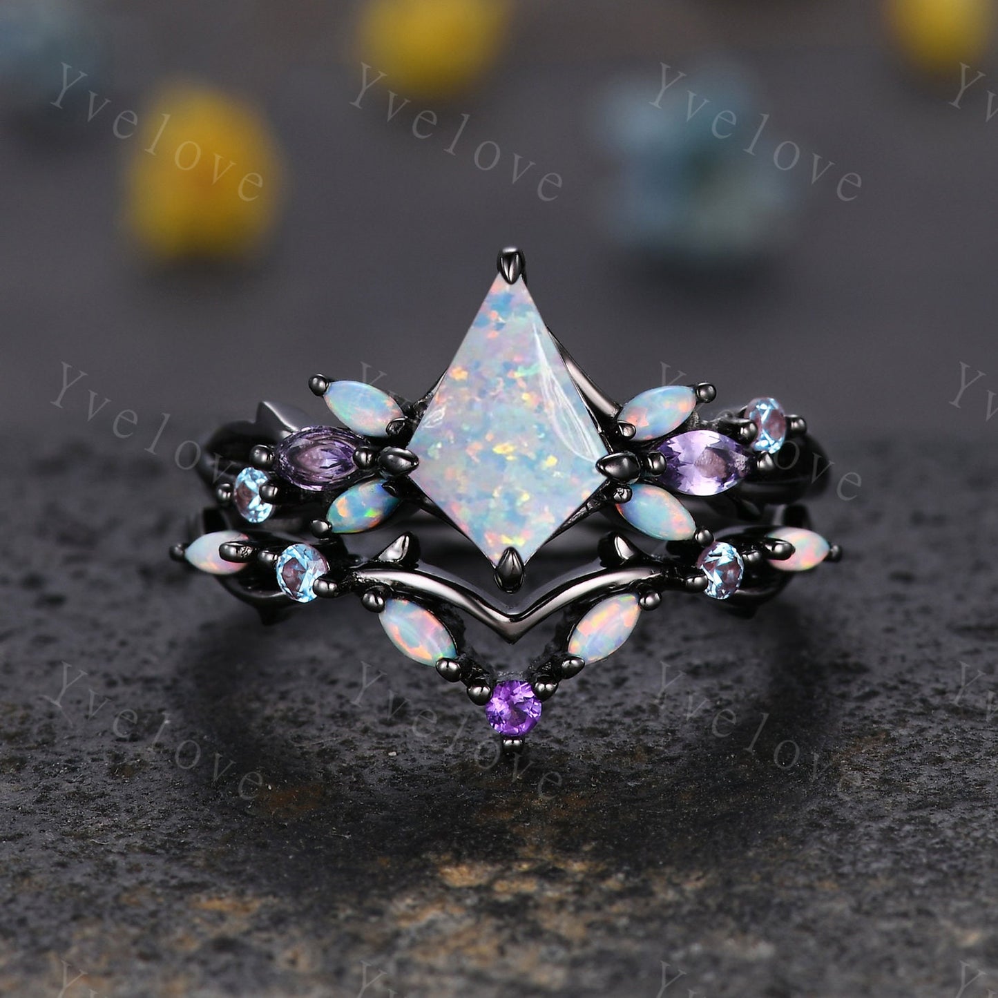 Vintage Kite White Opal Engagement Ring,Rose Gold,Vines Amethyst Opal Ring,Women Bridal Set,Unique Twig Women Anniversary Promise Ring Gift