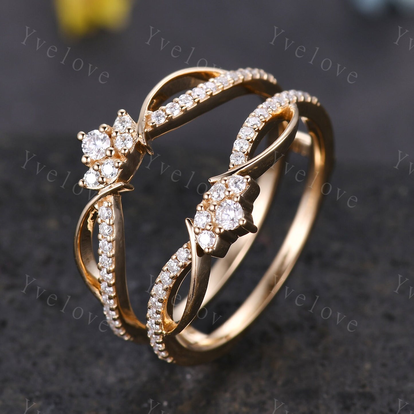 Diamond enhancer wedding band,14k solid gold ring,Double curved enhancer matching band,Floral personalized ring,Women anniversary gift ring