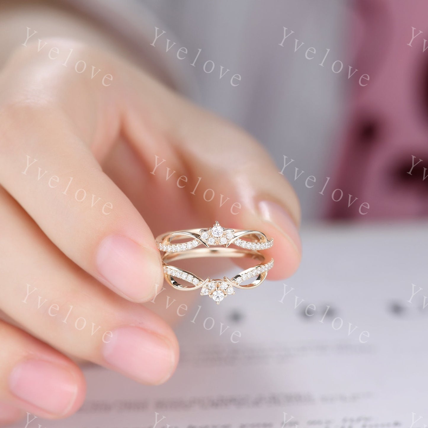 Diamond enhancer wedding band,14k solid gold ring,Double curved enhancer matching band,Floral personalized ring,Women anniversary gift ring