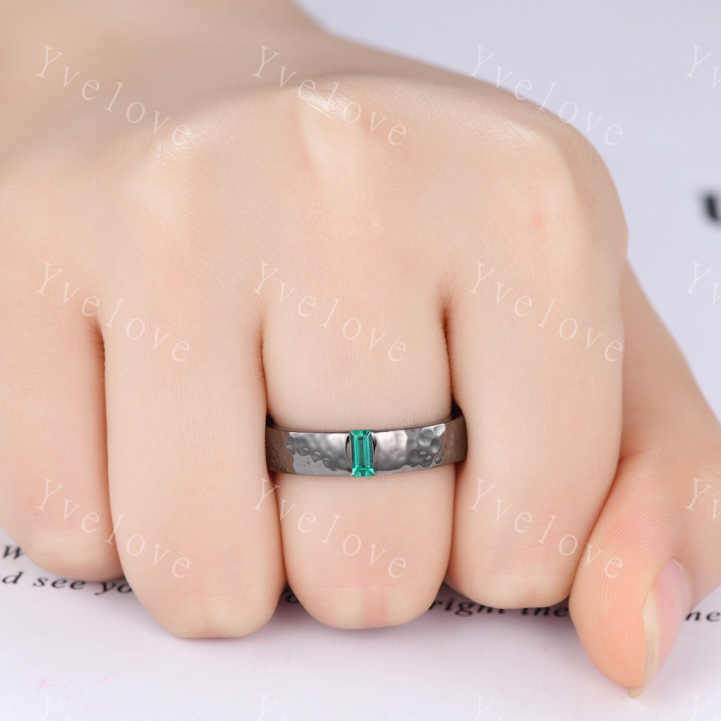 Custom order for Nate,main stone emerald, smooth band,18k black gold