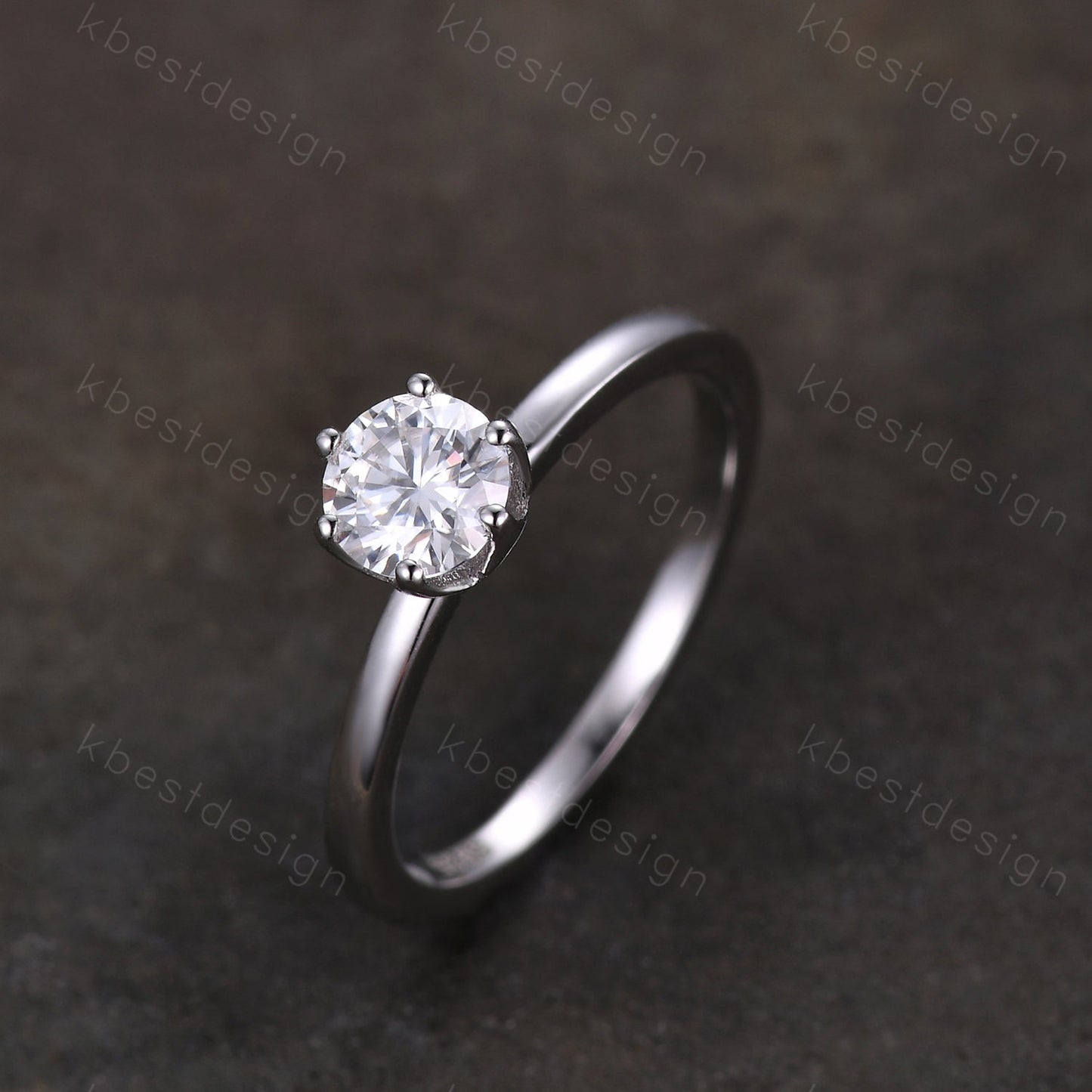 0.5ct round cut Moissanite engagement ring silver moissanite bridal ring unique tulip setting ring 6 prong solitaire ring dainty ring