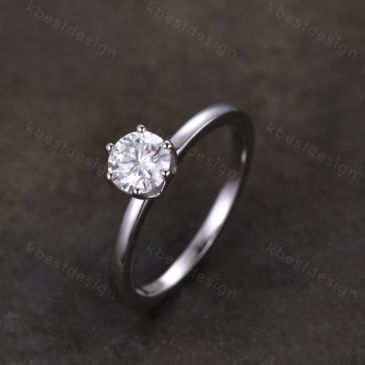 0.5ct round cut Moissanite engagement ring silver moissanite bridal ring unique tulip setting ring 6 prong solitaire ring dainty ring
