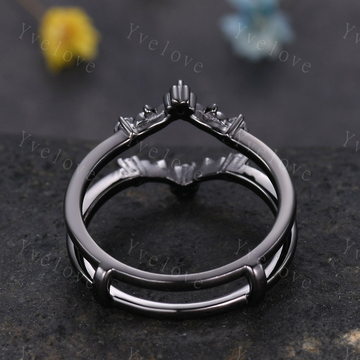 Antique Moissanite Engagement Ring,Vintage diamond Enhancer Stacking Band,Women Matching ring, Retro Curved Wedding Band,Black Metal Ring