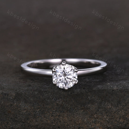 0.5ct round cut Moissanite engagement ring silver moissanite bridal ring unique tulip setting ring 6 prong solitaire ring dainty ring