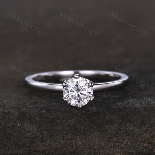 0.5ct round cut Moissanite engagement ring silver moissanite bridal ring unique tulip setting ring 6 prong solitaire ring dainty ring