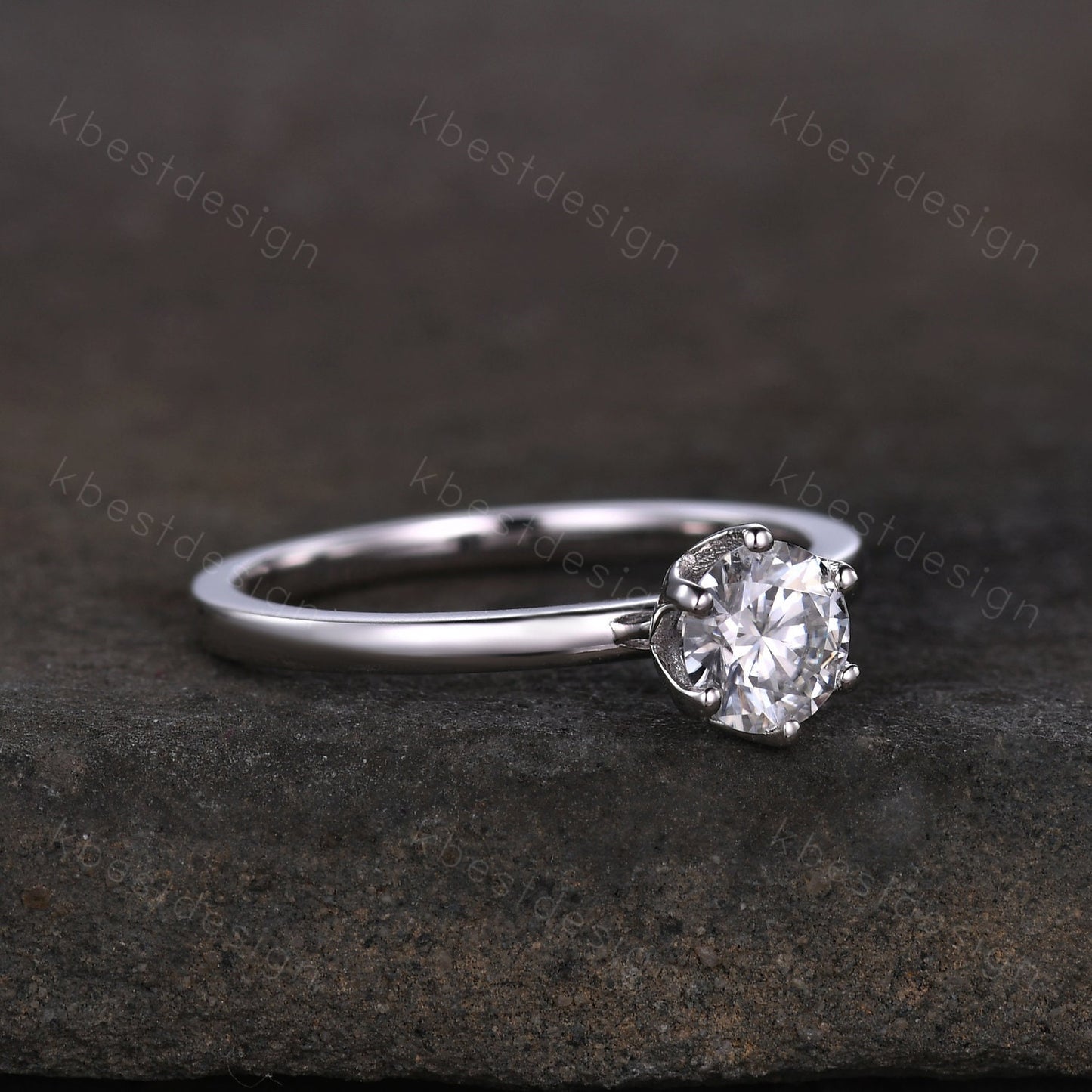 0.5ct round cut Moissanite engagement ring silver moissanite bridal ring unique tulip setting ring 6 prong solitaire ring dainty ring
