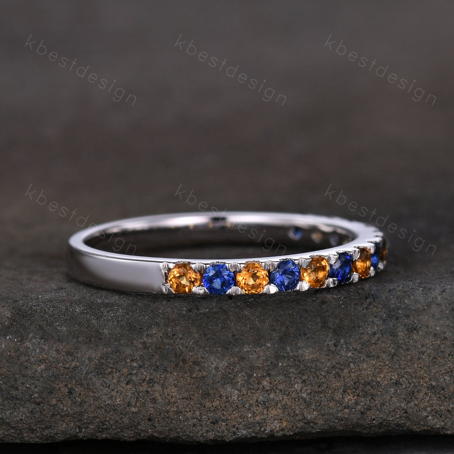 2mm Sapphire and Citrine Ring, Half Eternity Sapphire Wedding Band, Silver Citrine Wedding Ring, Unique Stacking Matching Band, Aniversary