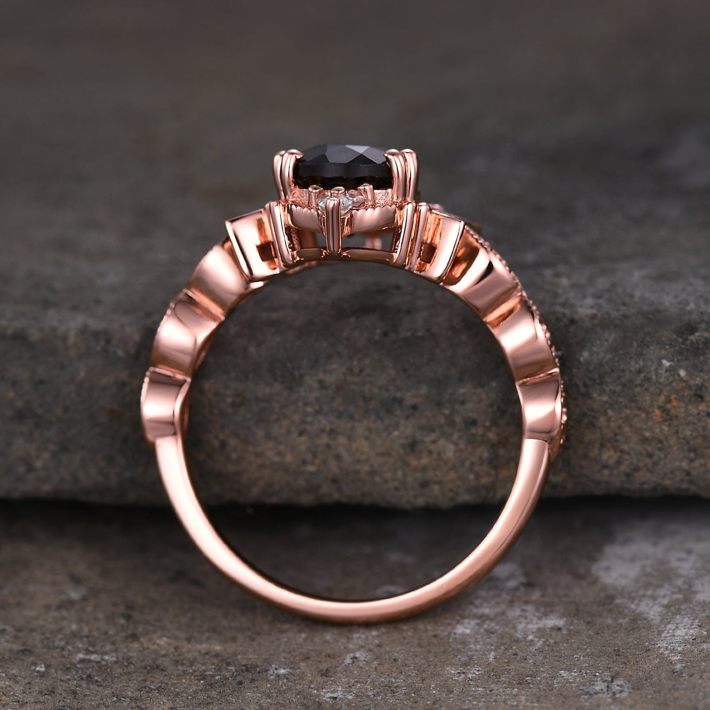 Vintage Smoky Quartz Engagement Ring Rose Gold Pear cut Brown Quartz Ring Unique Moon Goddess Ring Art Deco Moissanite Bridal Promise Ring