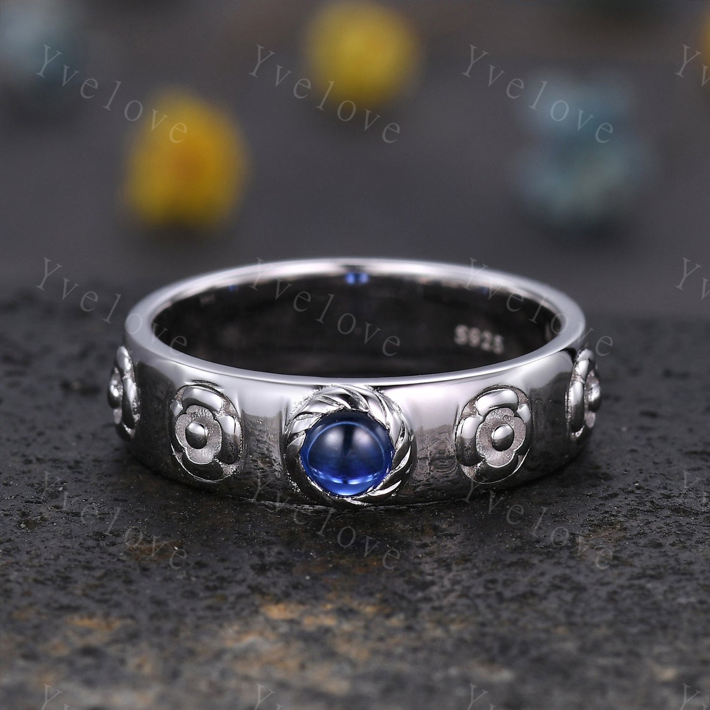 Custom order,2pcs,7mm band with 6mm natural ruby&sapphire,silver. Ruby,size 4 1/4,engraving,my Adrian;Sapphire,size 8 1/2,engraving,my Lisa