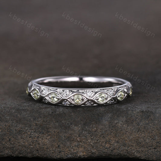 Antique Peridot Wedding Band 925 Sterling Silver Vintage Wedding Ring August Birthstone Stacking Ring Anniversary Gift for Her Handmade