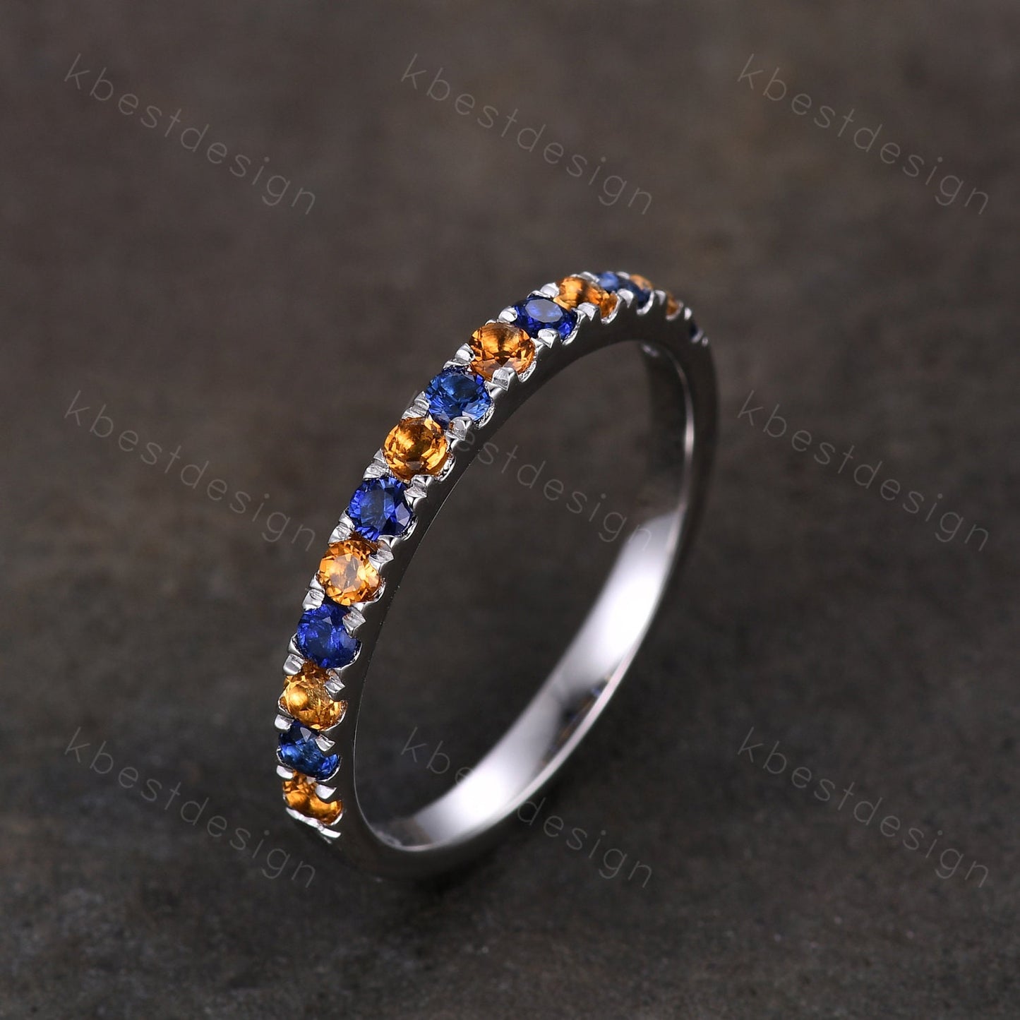 2mm Sapphire and Citrine Ring, Half Eternity Sapphire Wedding Band, Silver Citrine Wedding Ring, Unique Stacking Matching Band, Aniversary