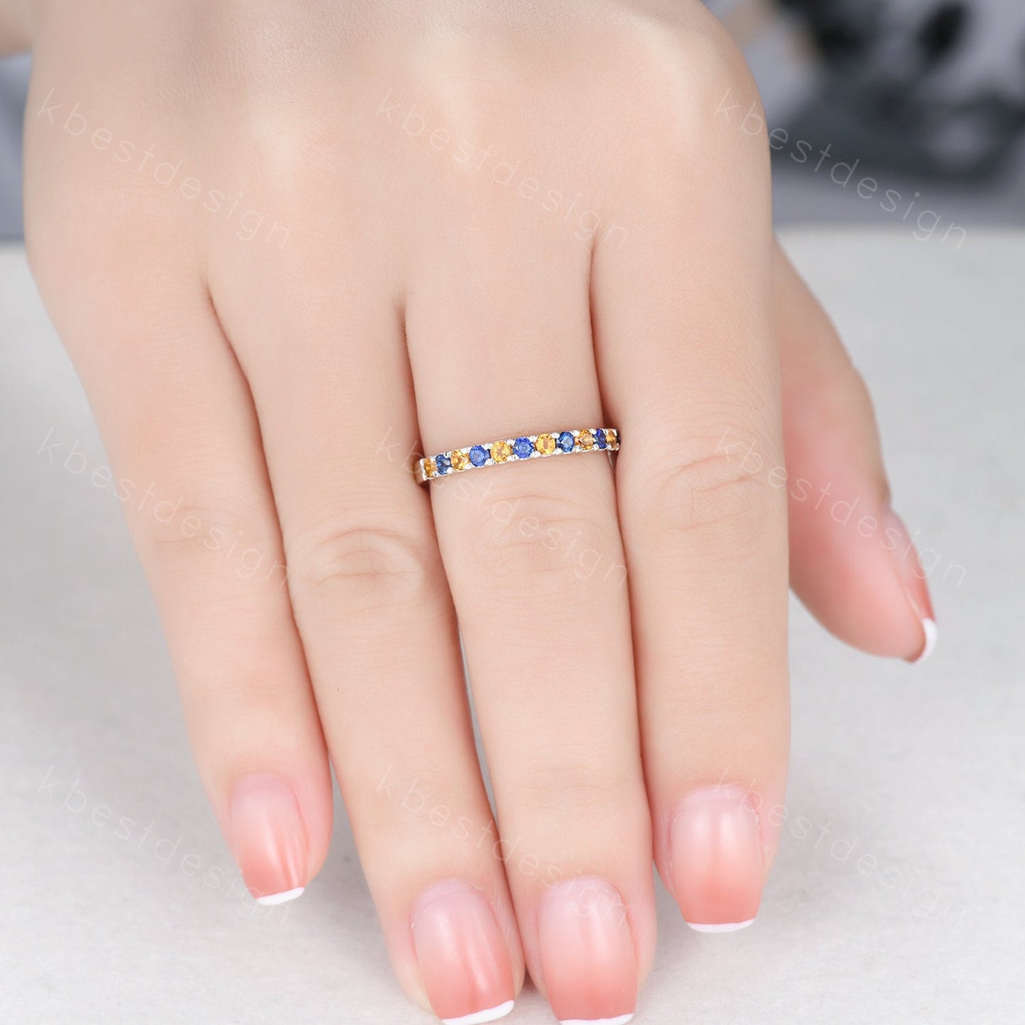 2mm Sapphire and Citrine Ring, Half Eternity Sapphire Wedding Band, Silver Citrine Wedding Ring, Unique Stacking Matching Band, Aniversary