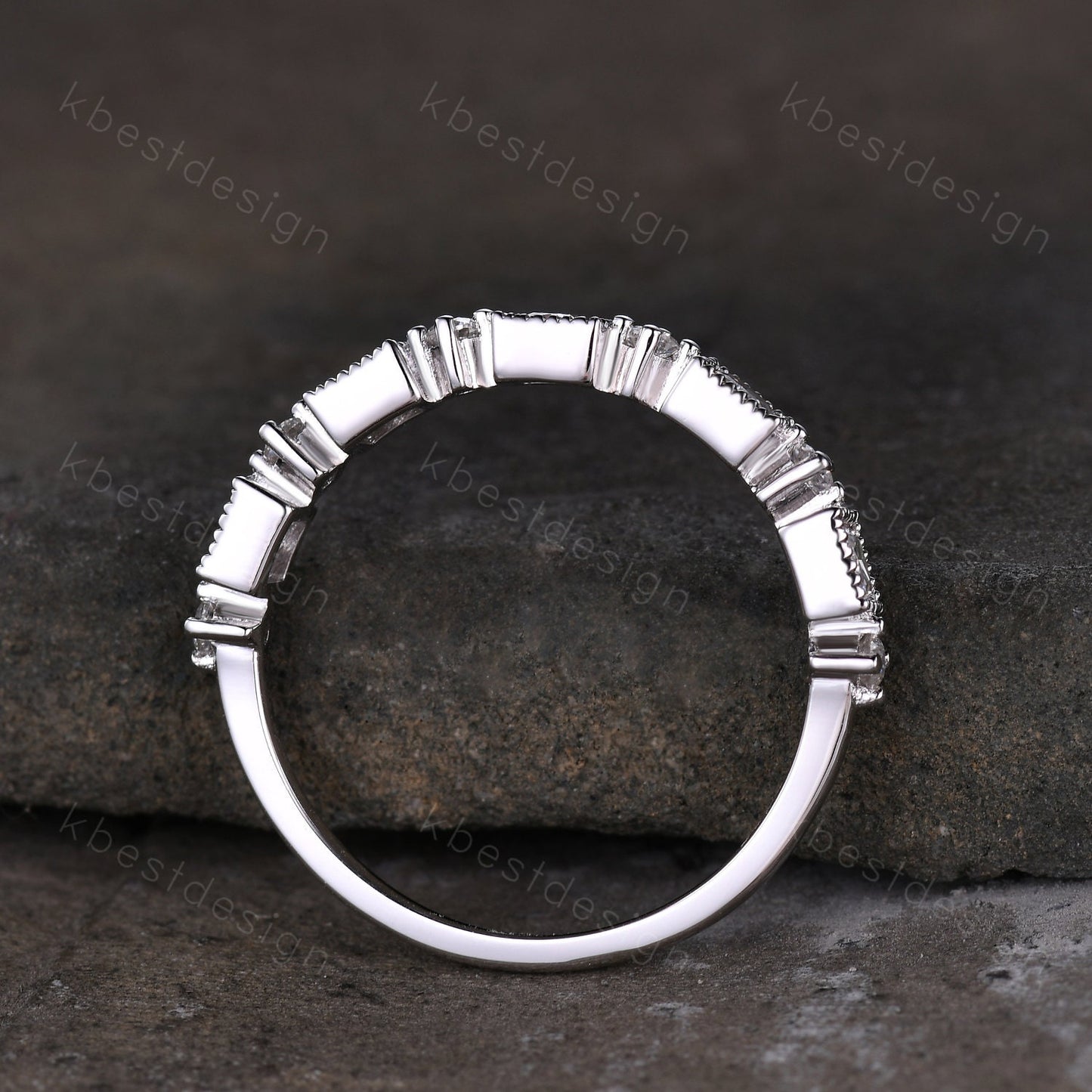 Princess cut Moissanite Wedding Band Unique Half Eternity Stacking Band Silver Moissanite Ring Women Matching Band Promise Anniversary Ring