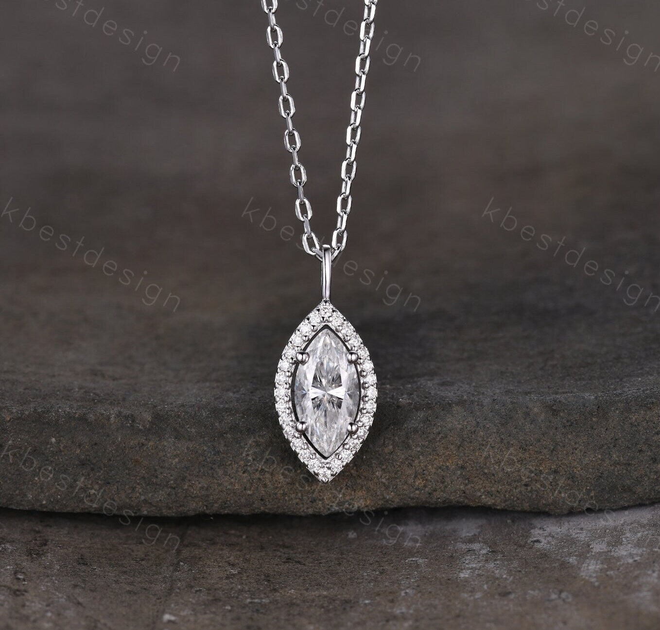 Unique marquise cut Moissanite necklace white gold halo moissanite diamond necklace pendant women bridal anniversary gift
