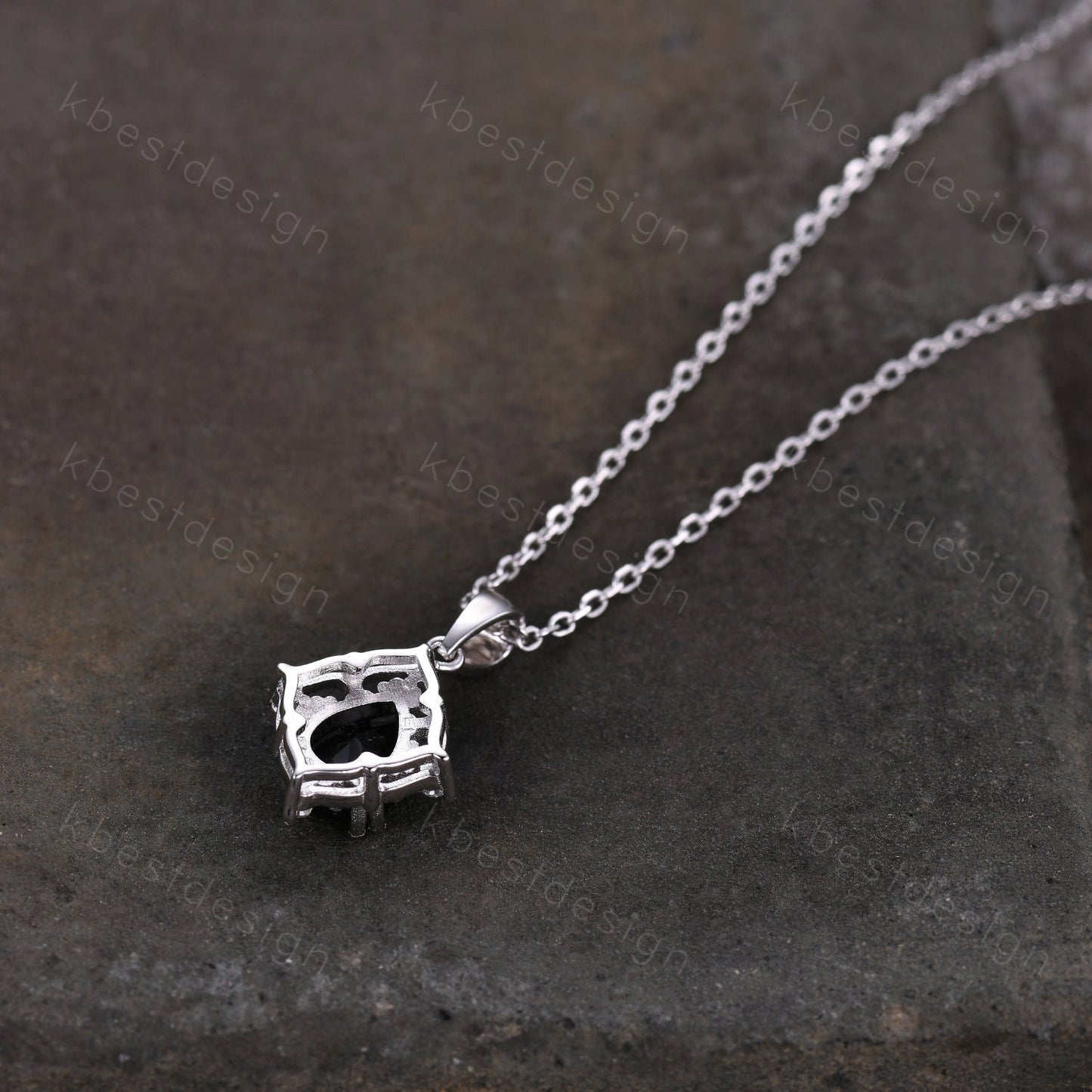 Pear cut Sunstone Necklace Antique Art Deco Moissanite Pendant Necklace 14K White Gold Necklace for Women Birthday/Promise Gift for Her