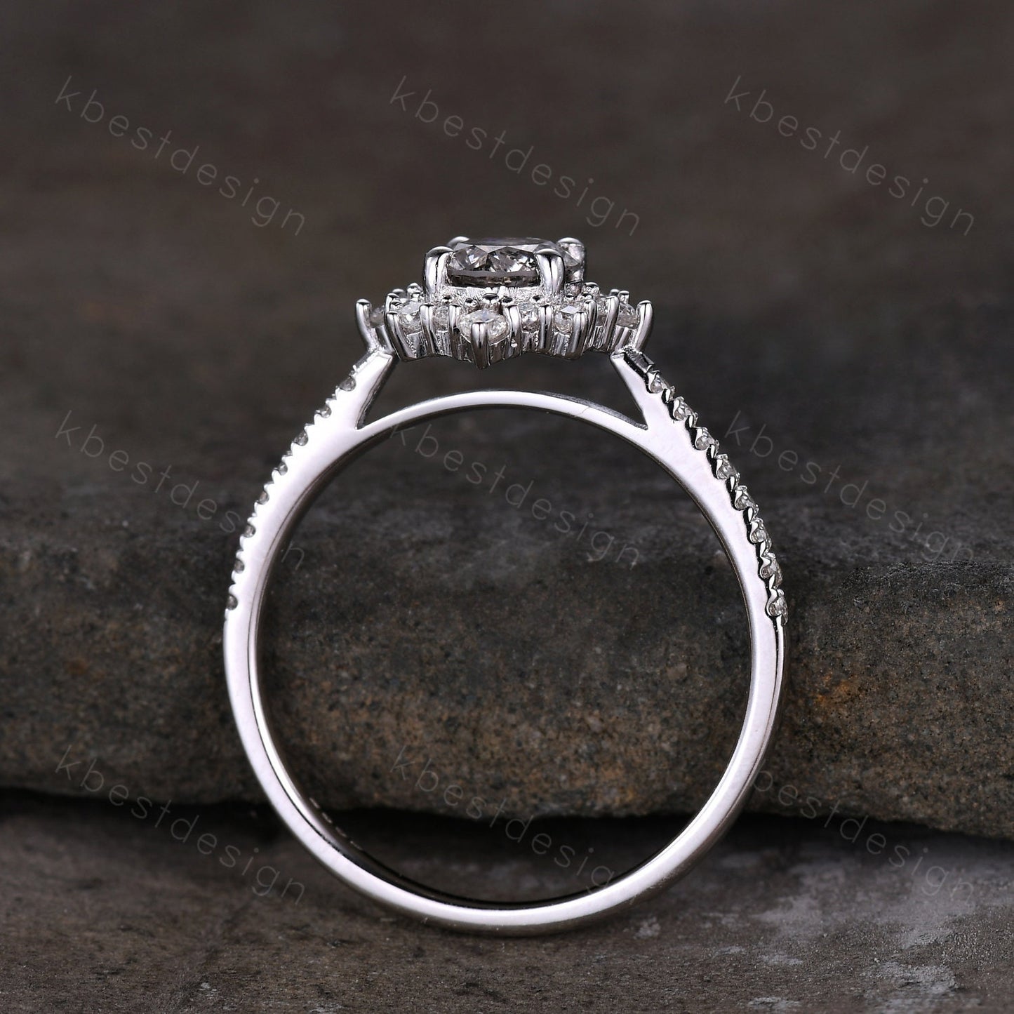 Dainty Salt and pepper diamond engagement ring unique diamond halo engagement ring art deco Bridal Wedding anniversary gift for women