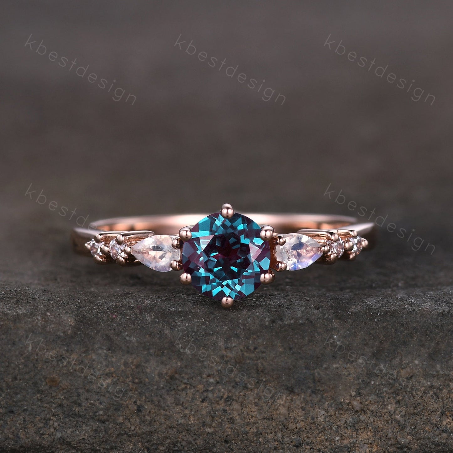 Dainty Alexandrite Engagement Ring Unique Pear Shaped Moonstone Bridal Wedding Ring June Birthstone Ring Sterling Silver Ring Promise Ring