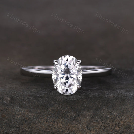 1.5CT oval cut moissanite engagement ring classic 4 prong solitaire engagement ring minimalist bridal ring dainty promise ring for her