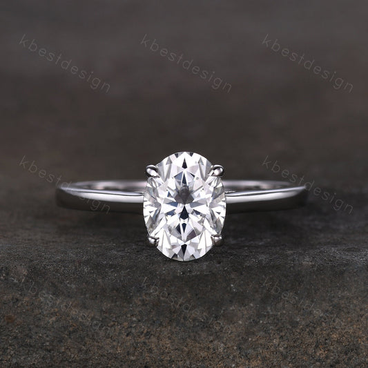 1.5CT oval cut moissanite engagement ring classic 4 prong solitaire engagement ring minimalist bridal ring dainty promise ring for her