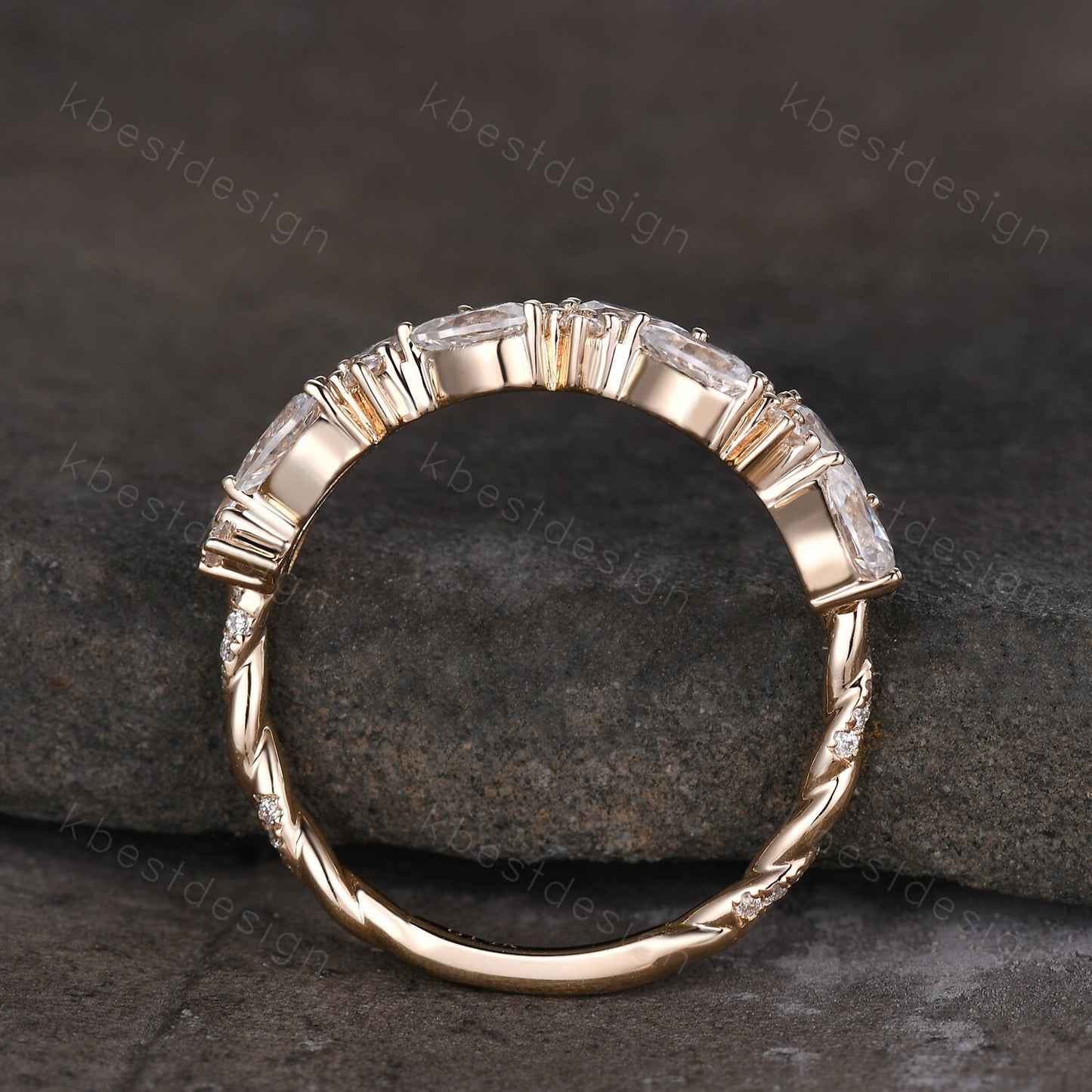 Vintage Moissanite wedding band women Pear cut Half eternity band Sterling silver wedding band Unique Stacking Matching bridal promise ring