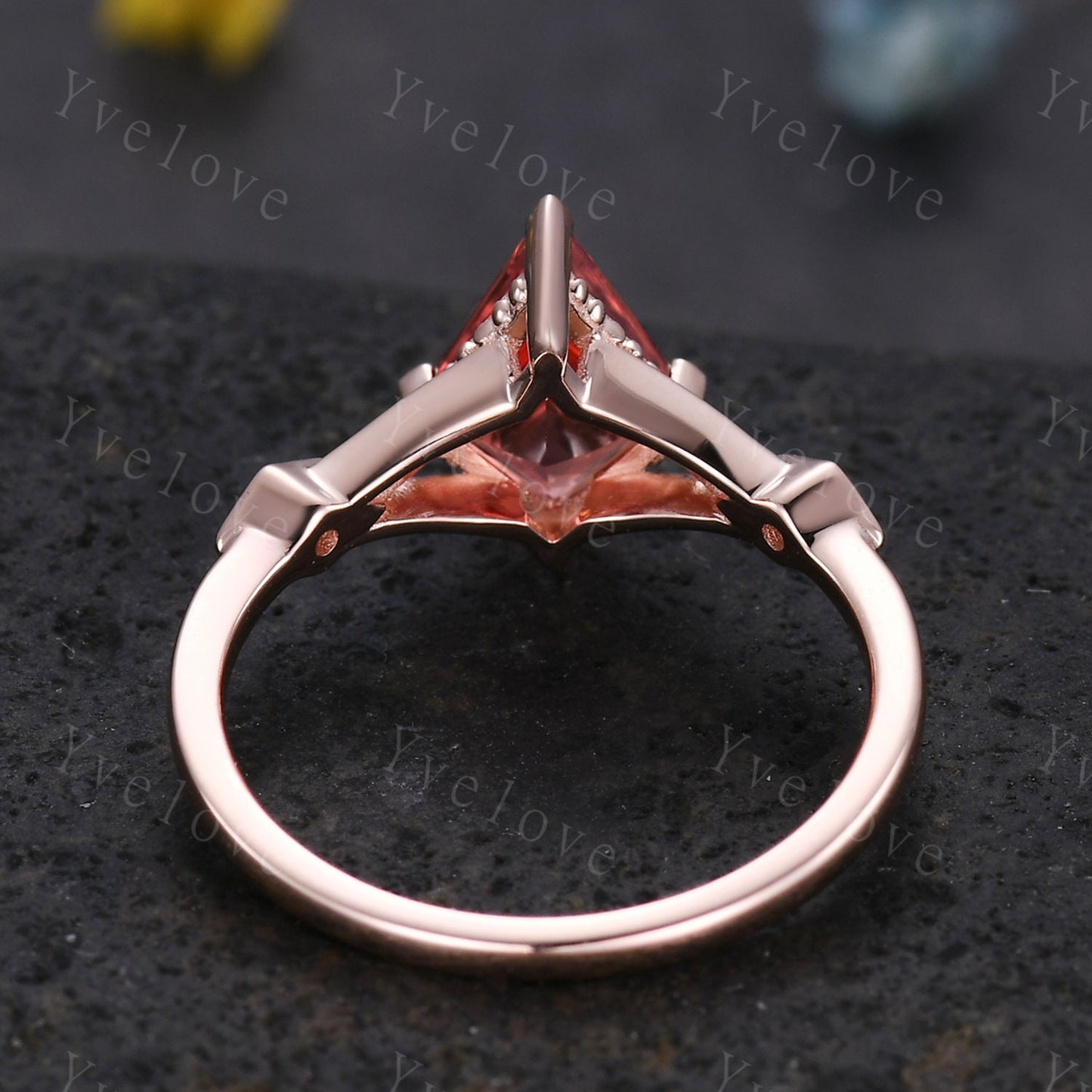 Art Deco Padparadscha Sapphire Ring,Vintage Bridal Ring,Unique Kite Shaped Sapphire Engagement Ring Promise Ring,Anniversary Gift For Her