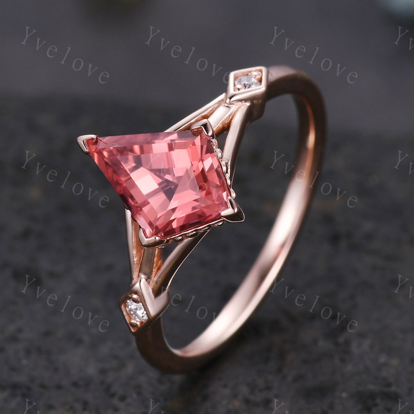Art Deco Padparadscha Sapphire Ring,Vintage Bridal Ring,Unique Kite Shaped Sapphire Engagement Ring Promise Ring,Anniversary Gift For Her